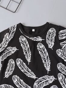 Niñito Pantalones deportivos con camiseta con estampado de pluma - Negro - Ver 4