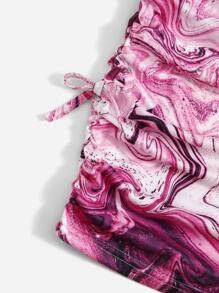 SHEIN Teen Girls Marble Print Drawstring Knot Side Fitted Dress - Multicolor - View 3