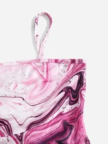 SHEIN Teen Girls Marble Print Drawstring Knot Side Fitted Dress - Multicolor - View 4