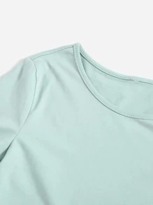 SHEIN 青少年女孩側紐扣合身連衣裙 - 薄荷綠 - 查看 4