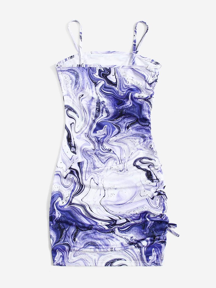 SHEIN Leap Crew Chicas adolescentes Vestido ajustado con estampado con nudo de cordón lateral - Multicolor - Añade 2