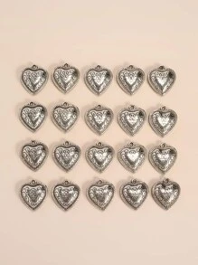 20 piezas Colgante DIY grabado con corazón - Plateado - Ver 1