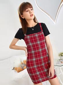 SHEIN Bộ hai mảnh Gái Sọc ca rô Ăn mặc đẹp - Nhiều màu - Xem 1
