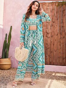 Mulvari Bộ đồ hai mảnh nữ mép Họa tiết khăn Boho - Nhiều màu - Xem 1