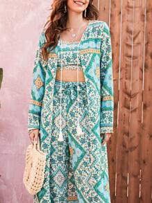 Mulvari Bộ đồ hai mảnh nữ mép Họa tiết khăn Boho - Nhiều màu - Xem 6