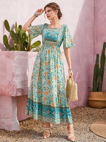 Mulvari 滿版印花蝴蝶袖荷葉邊連衣裙 - 彩色 - 查看 1