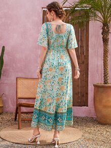 Mulvari 滿版印花蝴蝶袖荷葉邊連衣裙 - 彩色 - 查看 2