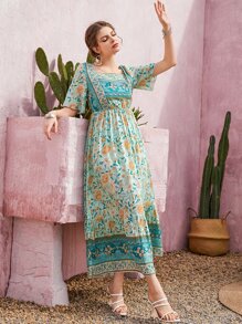 Mulvari 滿版印花蝴蝶袖荷葉邊連衣裙 - 彩色 - 查看 4