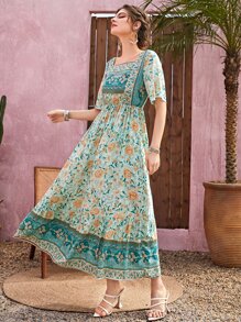 Mulvari 滿版印花蝴蝶袖荷葉邊連衣裙 - 彩色 - 查看 5