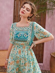 Mulvari 滿版印花蝴蝶袖荷葉邊連衣裙 - 彩色 - 查看 6