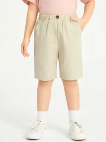 SHEIN Toddler Girls Button Detail Bermuda Shorts - Khaki - View 1