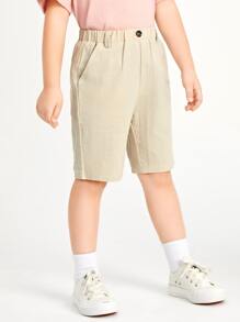 SHEIN Toddler Girls Button Detail Bermuda Shorts - Khaki - View 5