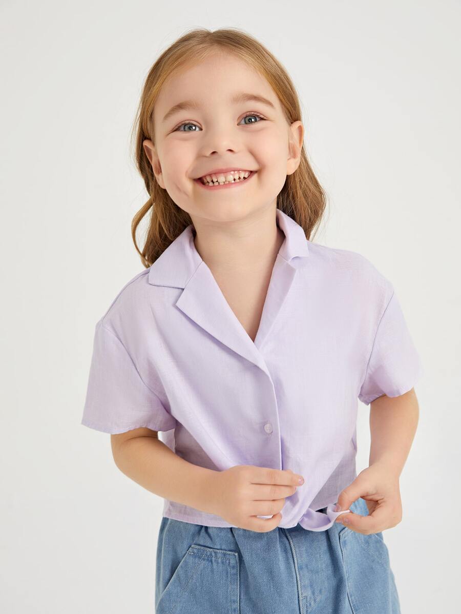 SHEIN Toddler Girls Button Front Notched Collar Blouse - Lilac Purple - View 1