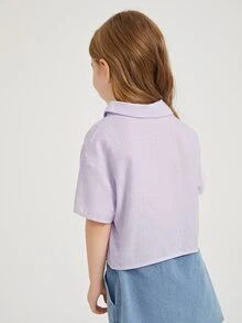 SHEIN Toddler Girls Button Front Notched Collar Blouse - Lilac Purple - View 2