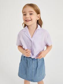 SHEIN Toddler Girls Button Front Notched Collar Blouse - Lilac Purple - View 4