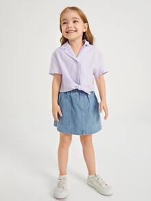 SHEIN Toddler Girls Button Front Notched Collar Blouse - Lilac Purple - View 5