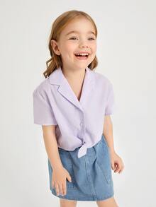 SHEIN Toddler Girls Button Front Notched Collar Blouse - Lilac Purple - View 6