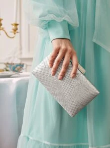 SHEIN Belle 閃爍亮晶晶,光鮮亮麗,優雅精緻的迷你鑲嵌方形鑽石晚宴手提包,適合派對女孩,女人使用,完美適用於派對,婚禮,舞會,晚餐/宴會,是女性的最佳禮物 - 銀色 - 查看 8