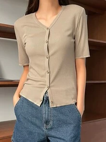 DAZY Nữ Cardigans Gân đan Nút phía trước màu trơn Giải trí - Màu be - Xem 6