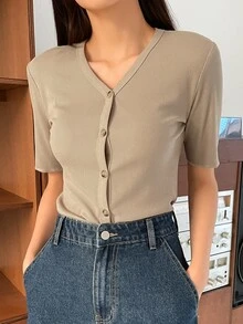 DAZY Nữ Cardigans Gân đan Nút phía trước màu trơn Giải trí - Màu be - Xem 7