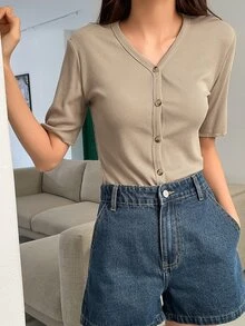 DAZY Nữ Cardigans Gân đan Nút phía trước màu trơn Giải trí - Màu be - Xem 8