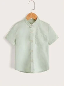 SHEIN 小男童前口袋素色襯衫 - 薄荷綠 - 查看 1