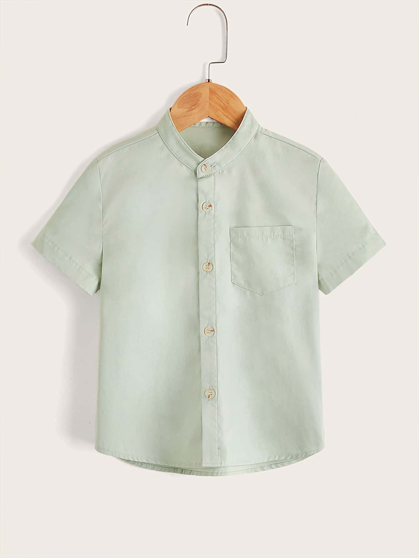SHEIN 小男童前口袋素色襯衫 - 薄荷綠 - 查看 1