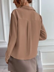 Opuloom 素色翻蓋口袋前排扣襯衫 - 杏色 - 查看 2