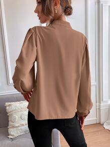 SHEIN Unity Áo sơ mi nữ Nút giả màu trơn Thanh lịch - Màu nâu  Mocha - Xem 2