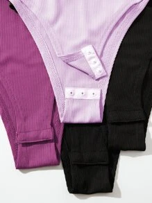 Chiquease 4pcs Asymmetrical Neck Cut Out Bodysuit - Multicolor - View 5