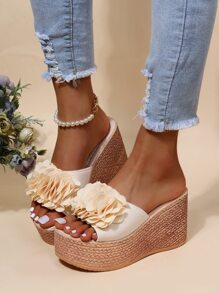麂皮貼花裝飾坡跟涼鞋 - 米色 - 查看 4