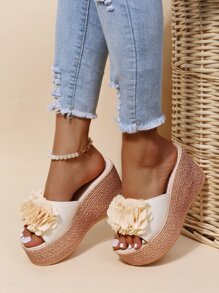 麂皮貼花裝飾坡跟涼鞋 - 米色 - 查看 5