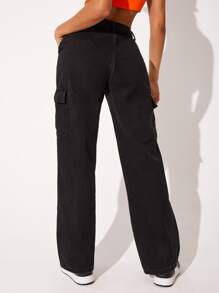 SHEIN Jeans con bolsillo con solapa con parche - Negro - Ver 2