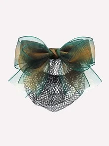 蝴蝶結和網狀裝飾髮夾 - 彩色 - 查看 2