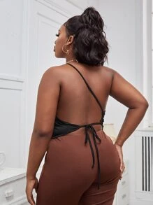 Maweii Plus Backless Knot One Shoulder Asymmetrical Hem Top - Black - View 2