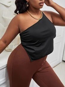 Maweii Plus Backless Knot One Shoulder Asymmetrical Hem Top - Black - View 4