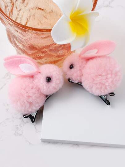 2pcs Fuzzy Rabbit Decor Hair Clip