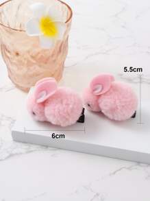 2入組毛茸茸兔子裝飾髮夾 - 粉色 - 查看 4