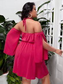 SHEIN Unity Đầm Plus Size Hội Chữ thập Chia màu trơn Gợi cảm - Màu Hồng Tươi - Xem 2