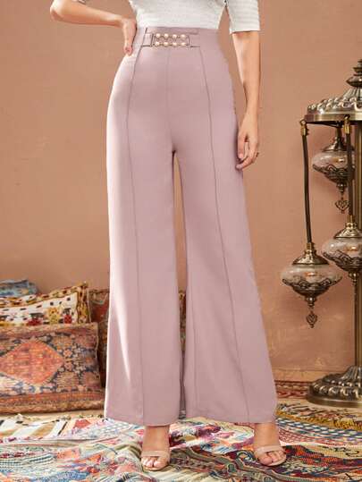 Modelyn Solid Pearl Beaded Wide Leg Pants