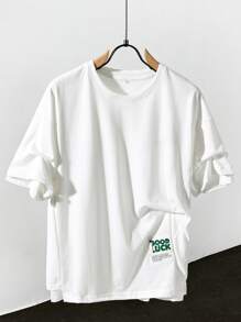 Manfinity Hypemode Men Slogan Patched Drop Shoulder Tee - White - View 1