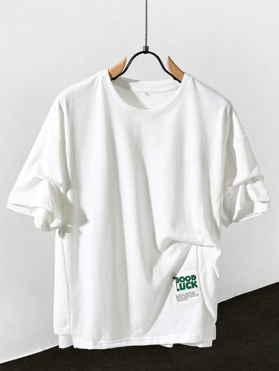 Manfinity Hypemode Men Slogan Patched Drop Shoulder Tee - White - View 1