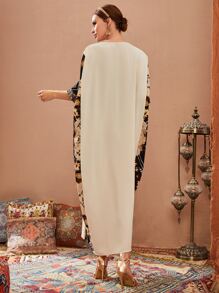 Al Najma Geo Graphic Notched Kaftan - Multicolor - View 2