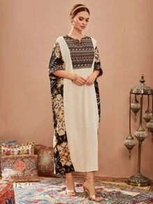 Al Najma Geo Graphic Notched Kaftan - Multicolor - View 3