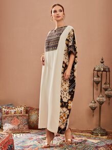 Al Najma Geo Graphic Notched Kaftan - Multicolor - View 4