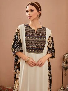 Al Najma Geo Graphic Notched Kaftan - Multicolor - View 5