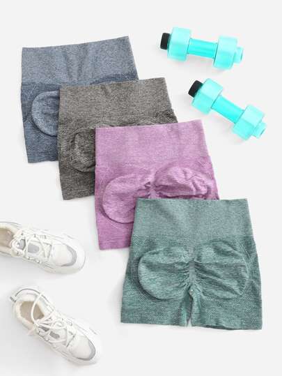 4pcs Marbled Scrunch Butt High Stretch Sports Shorts Legging Shorts Stretchy ShortsWomen Sweat Short, Gym Short, Biker Short