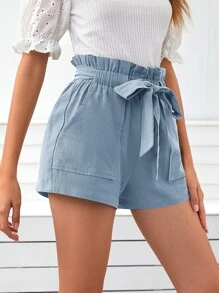 SHEIN Frenchy 紙袋型斜口袋腰帶短褲