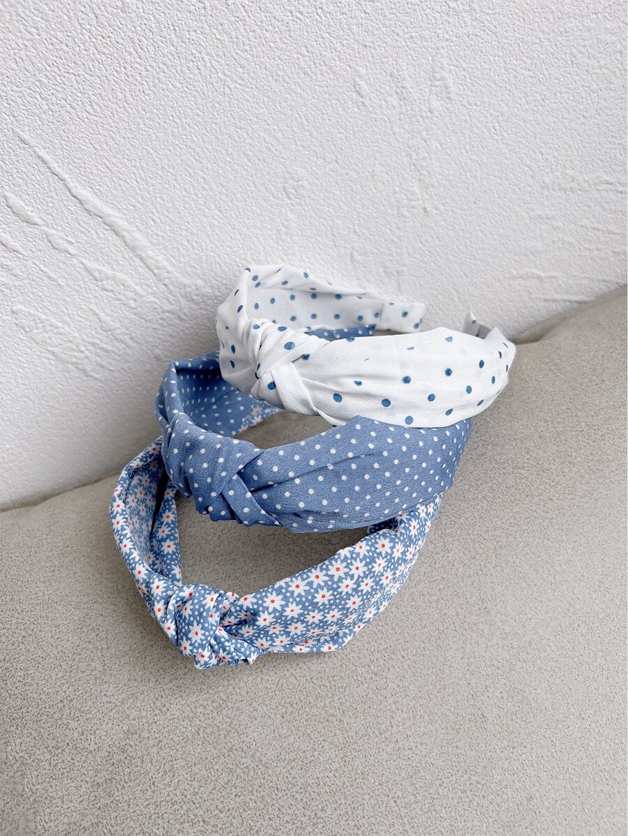 3pcs Polka Dot Print Knot Hair Hoop Headbands For Daily Travel Dating Vacation - Multicolor - View 1