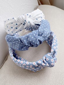3pcs Polka Dot Print Knot Hair Hoop Headbands For Daily Travel Dating Vacation - Multicolor - View 3